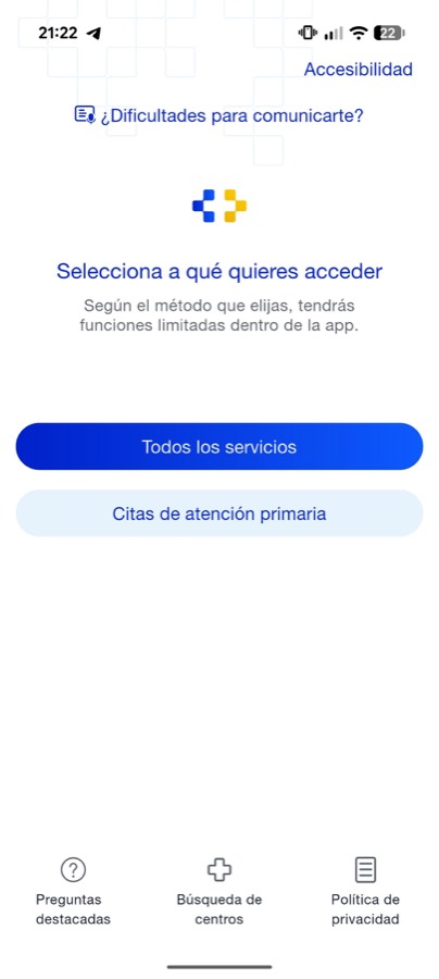 Pantalla de inicio de miSCS antes de iniciar sesión, sin ninguna entrada para reportar incidencias